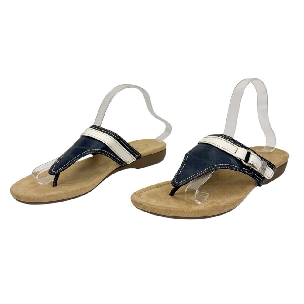 St. John Bay Zandora Blue Nautical Faux Leather Wedge Tong Sandals 10M Comfort